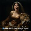 The woman roaring with a lion