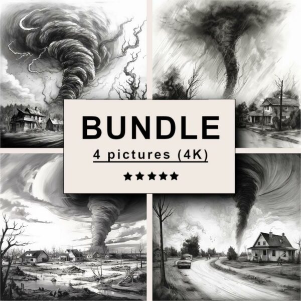 Tornadoes Black White Draw Sketch Bundle