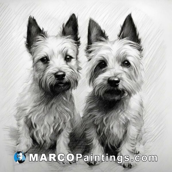 Two dogs drawn in black and white