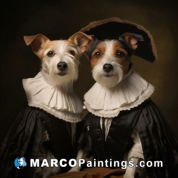 Two dogs dressed up in tudor clothing