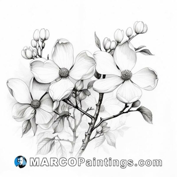 Two large dogwood branches in black and white are shown