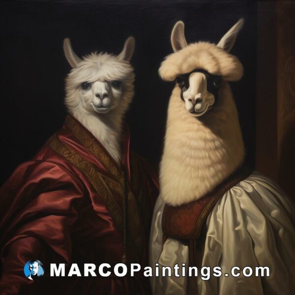 Two llamas in a painting