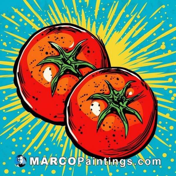 Two tomatoes in a pop art style