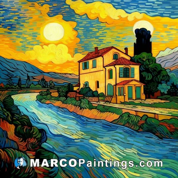 Van gogh's painting of a house near a river