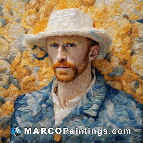Van gogh's portrait of a man wearing a hat and flowers