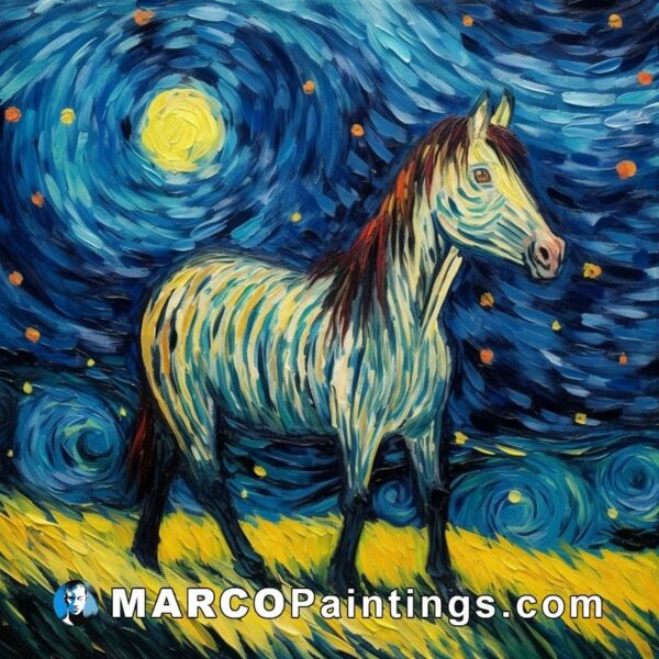 Van gogh white zebra in starry night