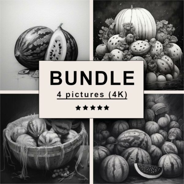 Watermelons Black White Draw Sketch Bundle