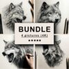 Wolf Black White Draw Sketch Bundle